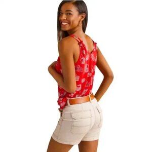 CAbi #5624 Sleeveless Nantucket Blouse in Red Purse Print ~Size Small NWOT